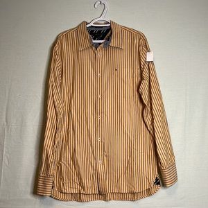 Tommy Hilfiger Large Yellow and Blue Striped Button Up Long Sleeve Shirt